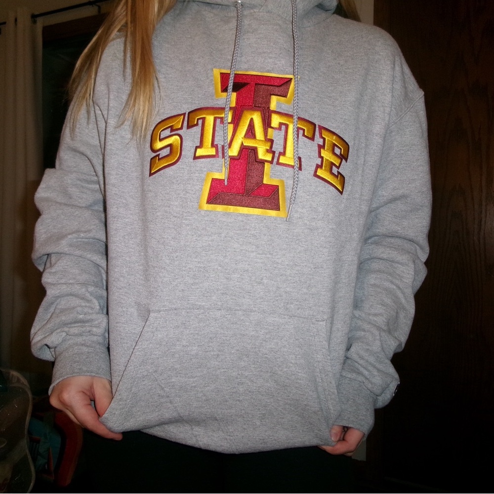 Gray Hoodie with Red and Yellow State Logo